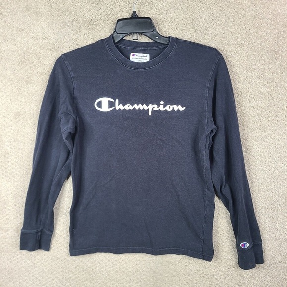 Champion Shirt Mens Small Black Crew‎ Neck Long Sleeve Graphic Tee